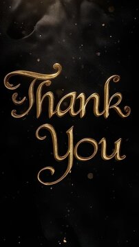 Elegant gold thank you text on a dark textured background with floating glitter creating a premium gratitude title for celebration invitations brand messages and seasonal greetingsthank you