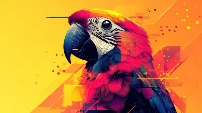 Abstract parrot illustration using unconventional shapes and a mix of vibrant and muted colors for creativity.