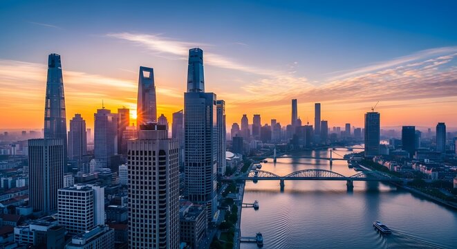 Happy labor day skyline celebrating workers with a stunning cityscape at sunset