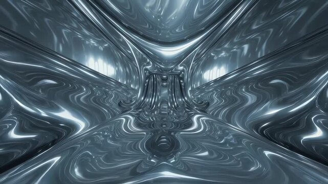 Abstract metallic infinity corridor reflective surface with futuristic geometric patterns