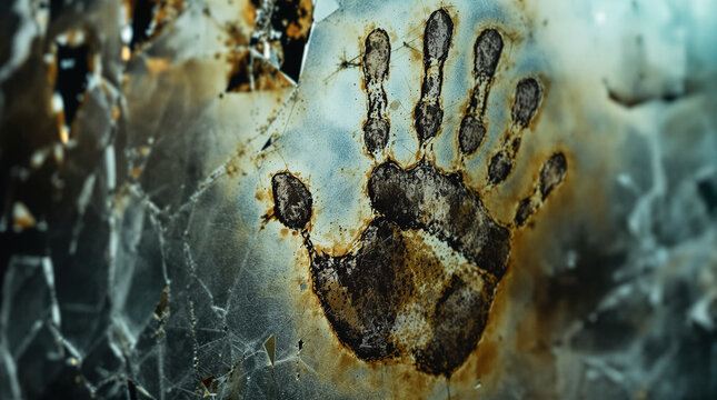 background of palm prints stuck to the glass