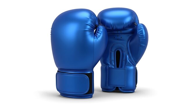 Pair of shiny blue boxing gloves isolated on white background