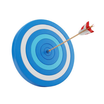 A blue and white target with an arrow hitting the bullseye