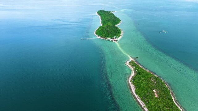 Drone Shot of Tropical Island Chain with Turquoise Water and Sandbar Connection
