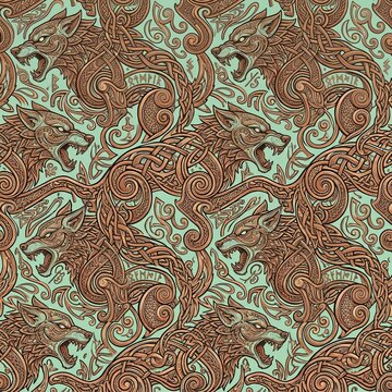 Fenrir wolf pattern with intricate Norse knotwork design