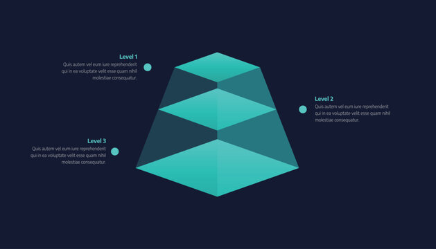 Three Level Blue Neon Pyramid Infographic For Business Hierarchy
