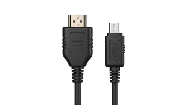 Hdmi to micro usb cable connectors, black, isolated on white background