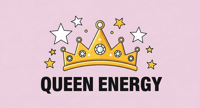 "Queen Energy" is written on a flat tiara and star design