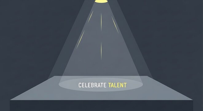 Flat design spotlight and stage, text &ldquo;Celebrate Talent&rdquo;