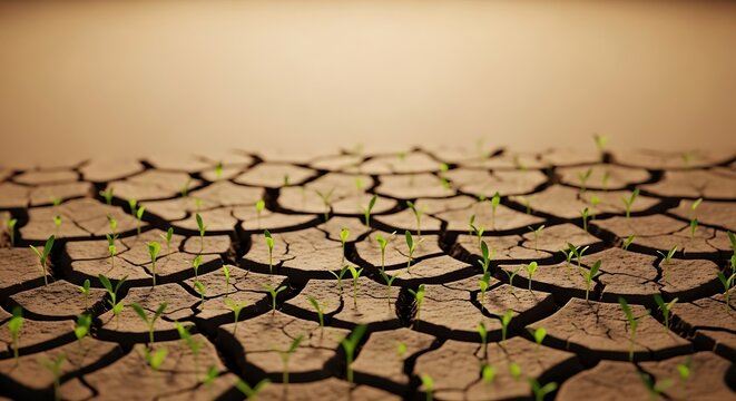 New life emerges from cracked dry earth symbolizing hope resilience and the power of nature to regrow and overcome adversity