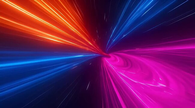 Abstract colorful light trails converging in the center, creating a dynamic effect