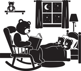 Silhouette of a bear reading to cub in bed, Generative Ai © Artist Sakib