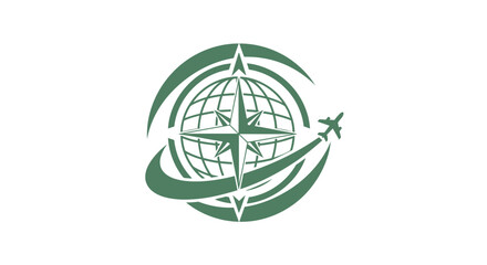 Obraz premium Green Globe and Airplane Logo Representing Global Travel and Tourism.