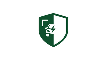 Fototapeta premium Green and White Shield with Car Icon, Protection Concept.