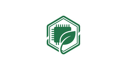 Fototapeta premium Green Technology Chip and Leaf Logo Design Concept.