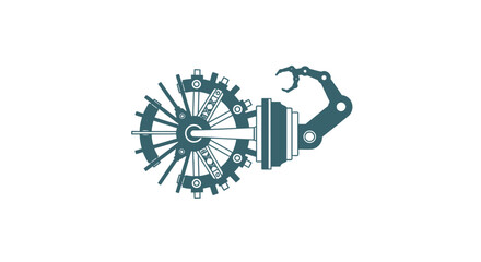 Obraz premium Mechanical Gear and Robotic Arm Illustration Depicting Engineering and Technology.