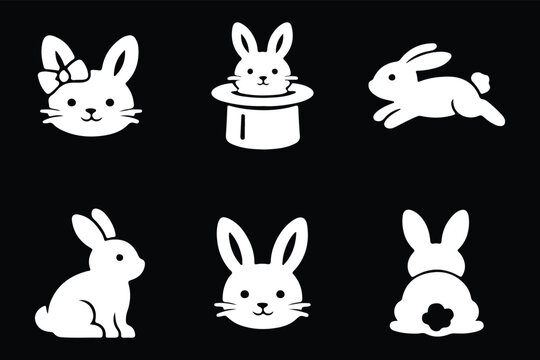 Art & Illustration Set of silhouettes of rabbits. Collection of rabbits in various poses. Easter bunny. 