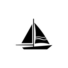 Fototapeta premium A striking black sailboat graphic with sharply angled sails cuts through wavy lines a silhouette