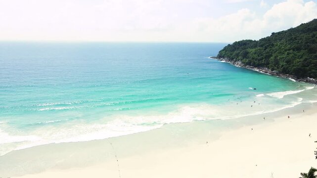 Aerial view beautiful Karon noi Beach in Phuket Thailand, Landscape of patong city phuket in sunny summer day time, Beautiful tropical sea,High angle view Sea beach Sunset in the evening