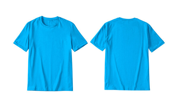 Plain blue tshirt shown front and back, perfect for mockups, clothing design showcases, or customizable logo presentations. Versatile wardrobe essential.