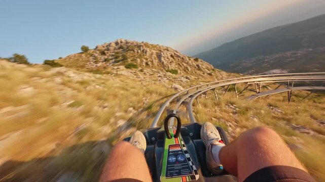 First Person View POV of Adrenaline Alpine Coaster Ride in Lovcen National Park, Kotor