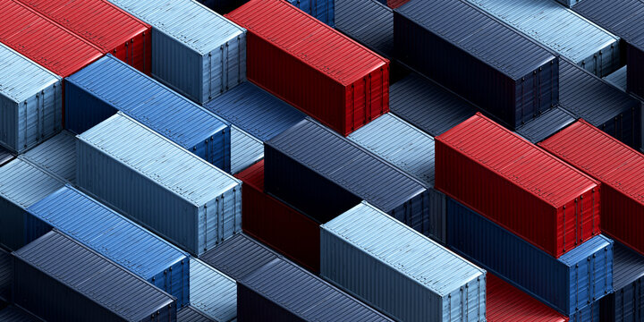 3D container logistics grid with parallel freight rows