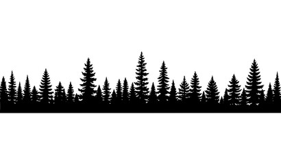 Fir tree silhouette panorama with coniferous forest skyline spruce woodland vector isolated on white background © Hosneara