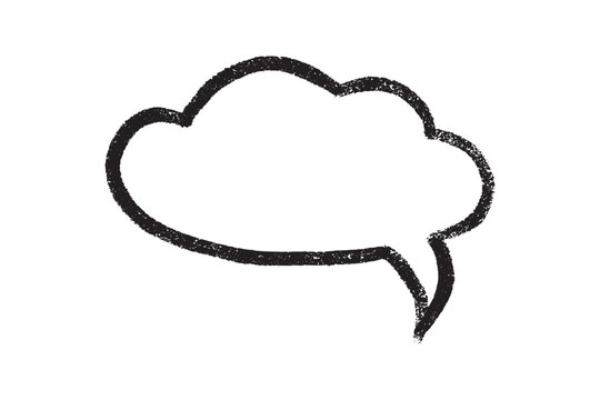 Hand drawn speech bubble with crayon speak cloud texture and doodle frame for text box. Balloon shape, grunge chalk line border by artistic sketch composition for dialog element.