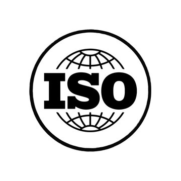 ISO International Standard Globe Circle Badge Black and White Round Certification Quality Symbol Vector Icon
