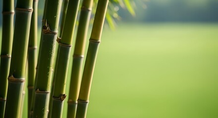 Obraz premium Close up of vibrant green bamboo stalks with soft focus background suggesting nature and tranquility