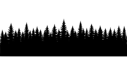 Dense evergreen forest silhouette vector with fir and spruce trees horizontal pattern isolated on white background © Hosneara
