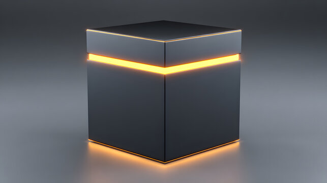 Futuristic cube glowing edge orange neon dark background sci fi object 3d render modern design minimal style tech concept abstract shape futuristic cube with glowing edge and orange neon detail
