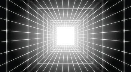Futuristic glowing grid tunnel leading toward bright center © Blank mind