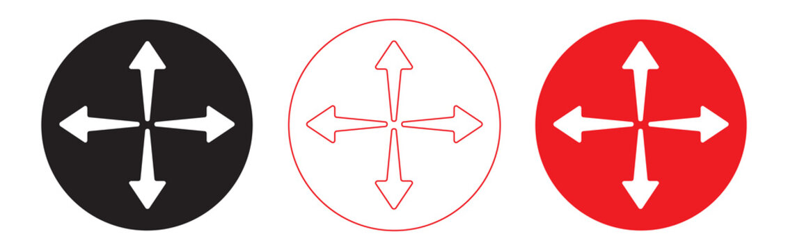 Vector art of set of four arrow icons pointing in different directions, ideal for navigation, direction, and user interface design white background.