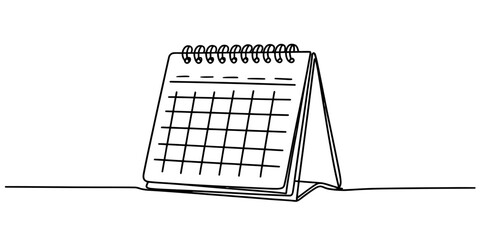 A simple continuous line drawing of a desk calendar standing upright on a flat white background Vector, illustration © Nebaron