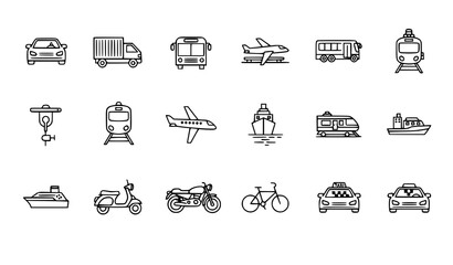 Transport and Mobility Line Icons Vehicle Pixel Perfect Editable Stroke Vector Set © MdBarat