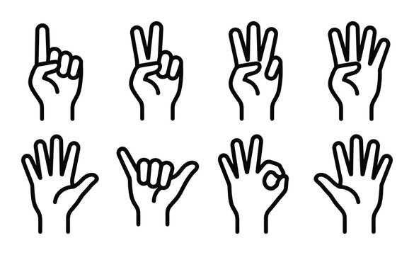 Hand gesture icons representing numbers one to five and other common hand signals