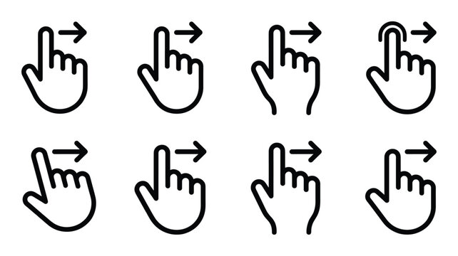 Hand touch gestures icons for swipe and tap actions on touchscreen devices and interfaces