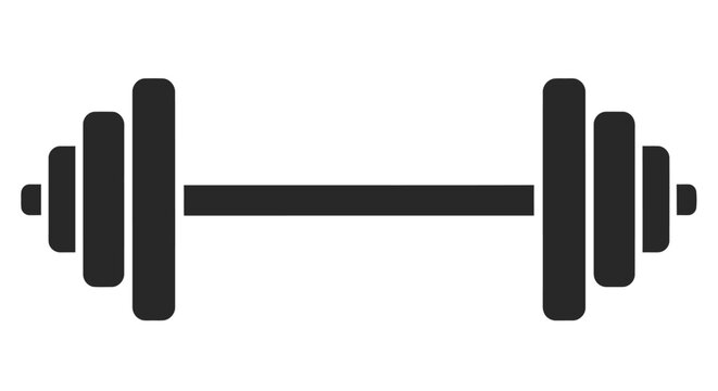Black barbell icon on a white background representing weightlifting and fitness