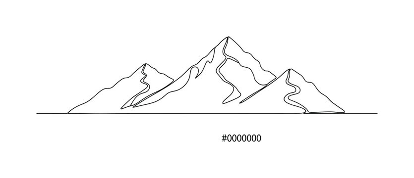 "Mountain landscape minimal". Minimalistic one-line drawing simple mountain range with clean peaks and subtle horizon line creating a calm natural scene,