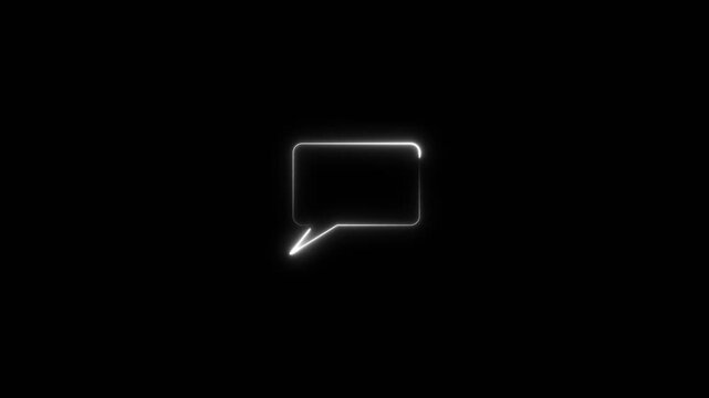 Neon glowing massage sign animated on black background. Notification animated sign symbol on black background.