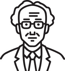 Obraz premium Hand Drawn Elderly Male Doctor Black and White Illustration in Minimal Line Art Style Design