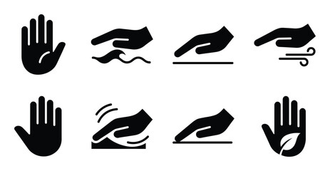 Obraz premium Hand gesture icons, palm, waving, touching, wiping, eco friendly hand, wind