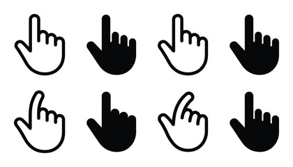 Obraz premium Set of black click hand cursor icons on transparent background for computer interface