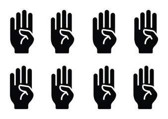 Obraz premium Set of black icons of hands with four fingers raised in various poses on transparent background