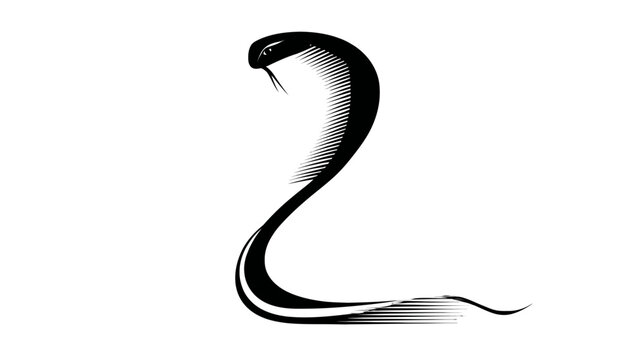 A stylized black and white illustration depicting a cobra rising up, rendered with bold lines