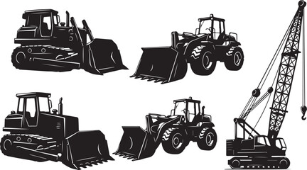 Obraz premium Heavy machinery equipment illustrations for construction and industrial projects