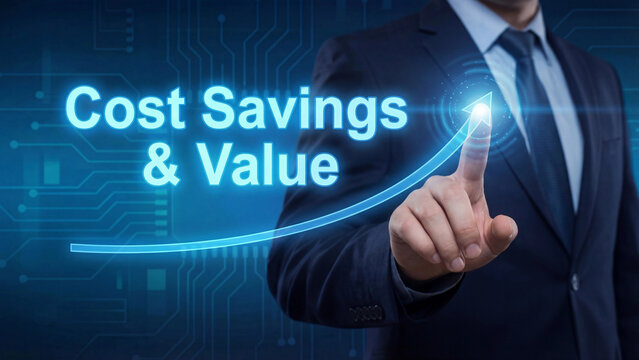 Cost savings and value concept representing business financial efficiency upward trajectory expenditure reduction and economic value maximization for corporate financial strategy investment
