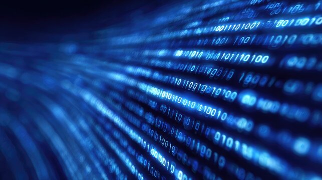 Abstract Digital Background with Blue Binary Code Displaying Data Streams for Technology and Innovation Concepts