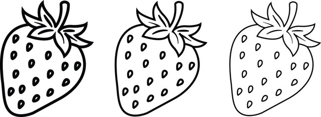 Fototapeta premium Strawberry Outline Icon Set Minimal Line Strawberry Icons for Fresh Fruit, Healthy Food and Summer Design